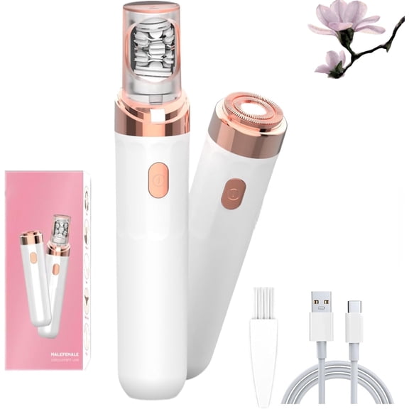 Women Electric Epilator Shaver, Rechargeable 2-in-1 Hair Remover for Face Legs Bikini Area(White)