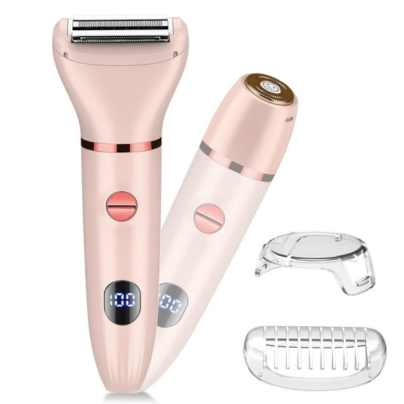 RNKR 2-in-1 Electric Shaver & Bikini Trimmer for Women - Painless Hair Removal for Face/Legs/Bikini, IPX4 Waterproof, USB Rechargeable with LCD Display, Pink