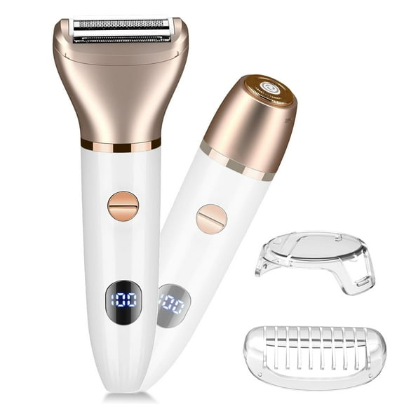 RNKR 2-in-1 Electric Shaver & Bikini Trimmer for Women - Painless Hair Removal for Face/Legs/Bikini, IPX4 Waterproof, USB Rechargeable with LCD Display, White