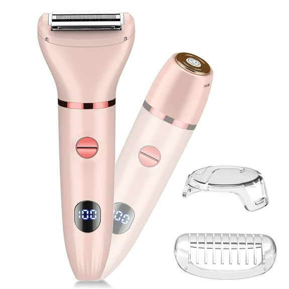 Rirool Women’s 2-in-1 Electric Shaver & Bikini Trimmer, IPX4 Waterproof, USB Rechargeable, Gentle & Painless Hair Removal for Face, Body, Legs, LCD Display, Pink