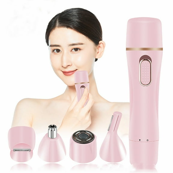 Women Electric Razor, Bikini Trimmer, Portable USB Rechargeable Womens Razors, Bikini Area Trimmer, Painless Wet & Dry Hair Removal, 4 In 1 , Pink