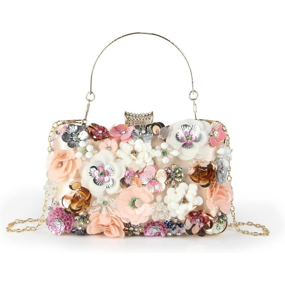 Women Elegance Floral Evening Clutch Purse Bags Flowers Beads Wedding Tote Bags Bride Shoulder Handbags