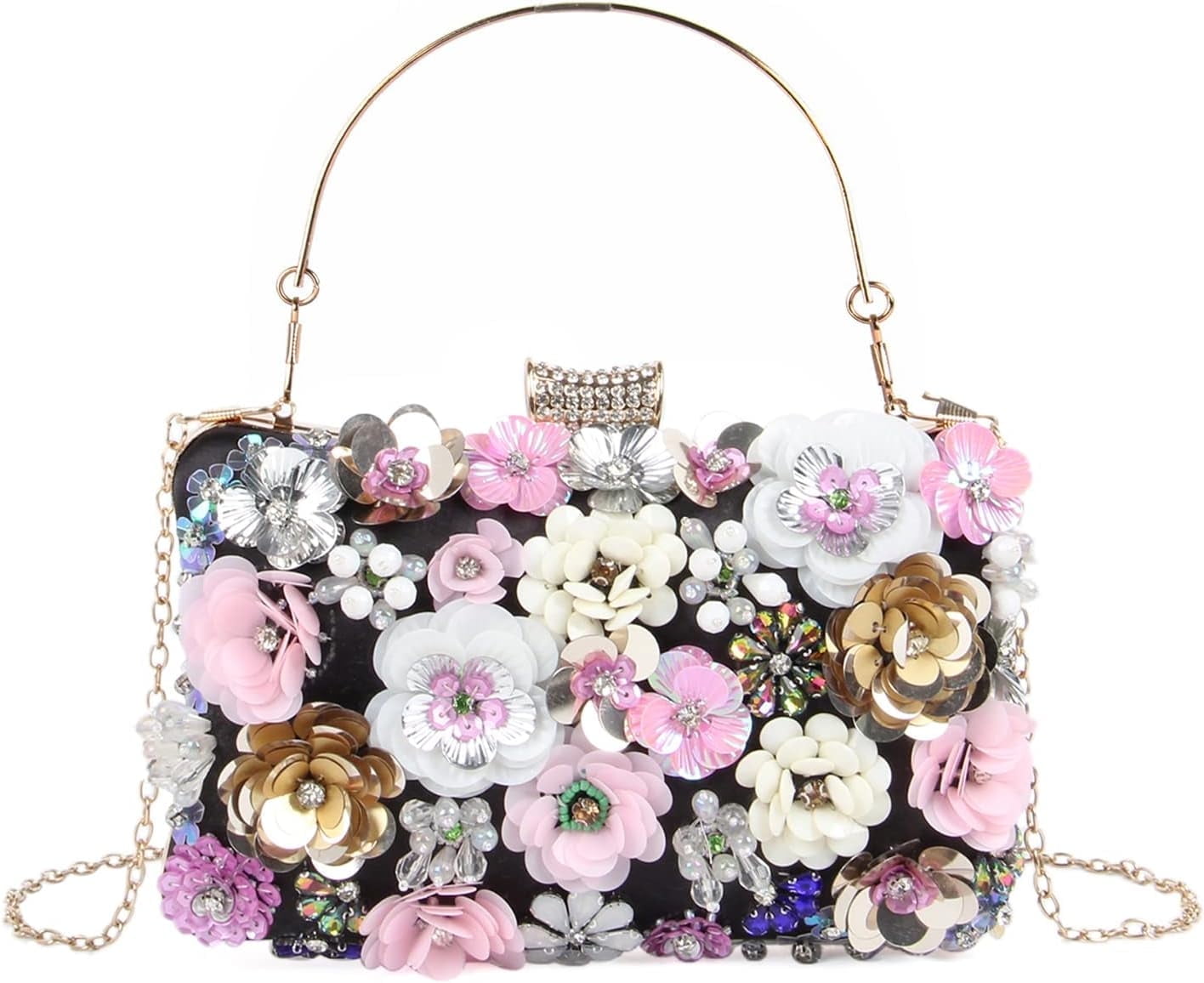 Women Elegance Floral Evening Clutch Purse Bags Flowers Beads Wedding Tote Bags Bride Shoulder Handbags
