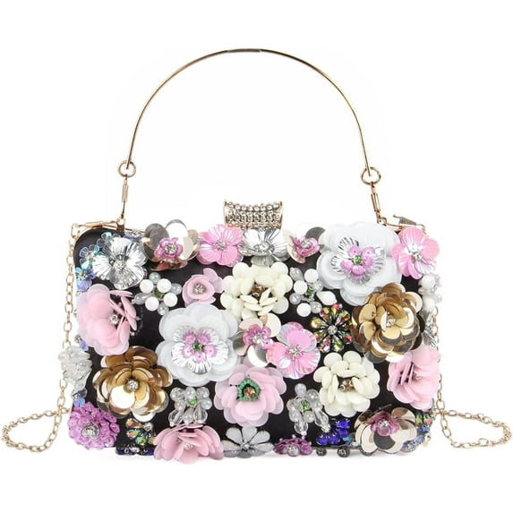 Women Elegance Floral Evening Clutch Purse Bags Flowers Beads Wedding Tote Bags Bride Shoulder Handbags