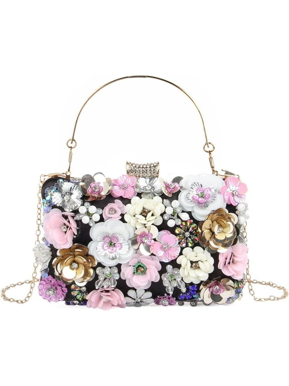 Women Elegance Floral Evening Clutch Purse Bags Flowers Beads Wedding Tote Bags Bride Shoulder Handbags