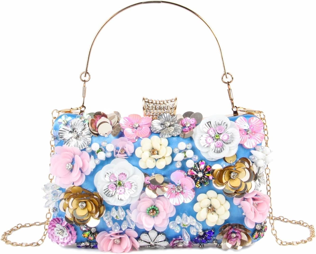Women Elegance Floral Evening Clutch Purse Bags Flowers Beads Wedding Tote Bags Bride Shoulder Handbags