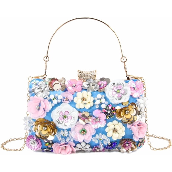 Women Elegance Floral Evening Clutch Purse Bags Flowers Beads Wedding Tote Bags Bride Shoulder Handbags
