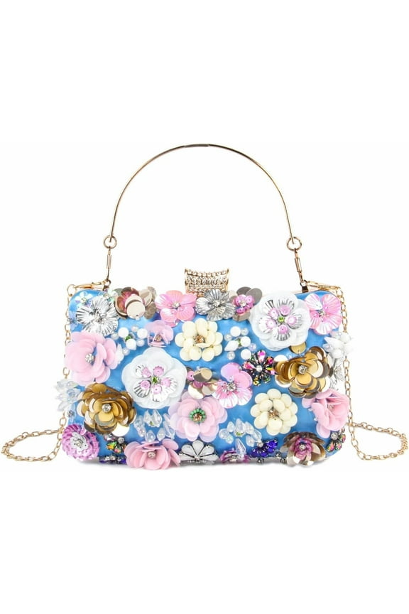 Women Elegance Floral Evening Clutch Purse Bags Flowers Beads Wedding Tote Bags Bride Shoulder Handbags