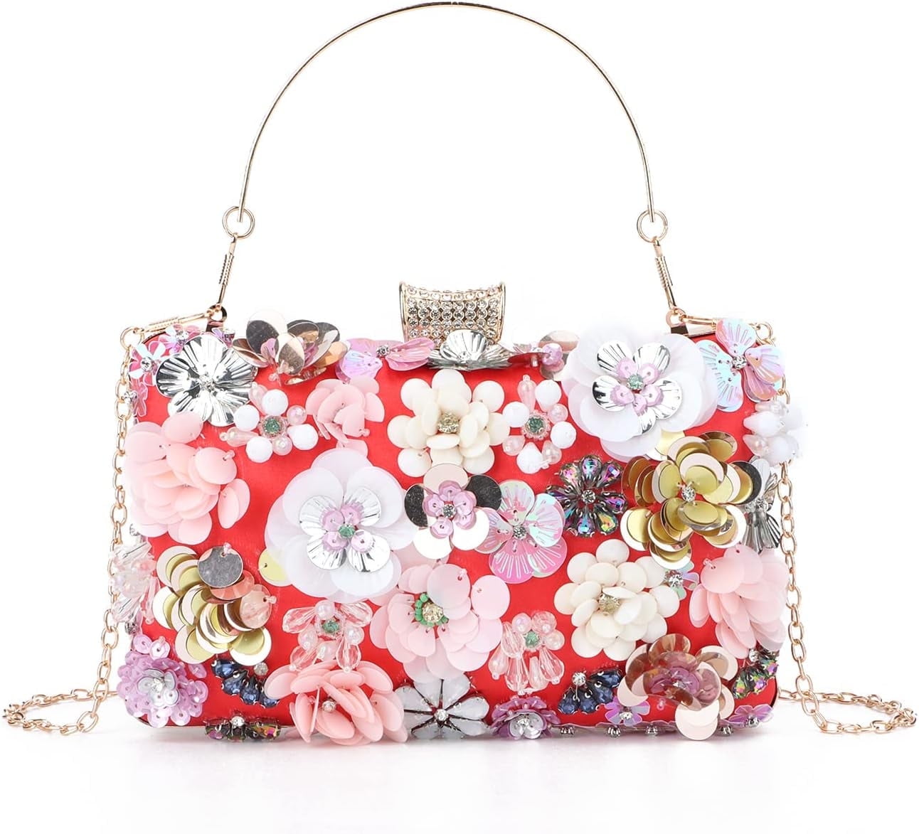 Women Elegance Floral Evening Clutch Purse Bags Flowers Beads Wedding Tote Bags Bride Shoulder Handbags
