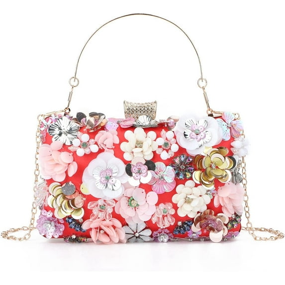 Women Elegance Floral Evening Clutch Purse Bags Flowers Beads Wedding Tote Bags Bride Shoulder Handbags