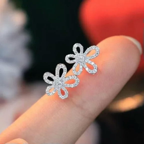 Women Elegant 925 Silver Stud Earrings Cubic Zircon Anniversary Jewelry A Pair