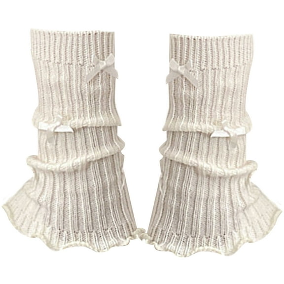 Women Elegant Ballet Styles Ribbed Knit Leg Warmer Cover Sweet Bowknot Ruffled Trim Footless Boot Socks Leg Cover Sleeve