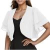 thumbnail image 1 of Women Elegant Chiffon Shrugs 3/4 Sleeve Open Front Cropped Cardigan Ruffle Bolero for Evening Dress, 1 of 6