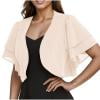 Women Elegant Chiffon Shrugs 3/4 Sleeve Open Front Cropped Cardigan Ruffle Bolero for Evening Dress