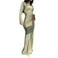 thumbnail image 1 of Women Elegant Classy Fall Long Bell Sleeve Ruched Bodycon Fitted Cocktail Party Slit Dress L, 1 of 8