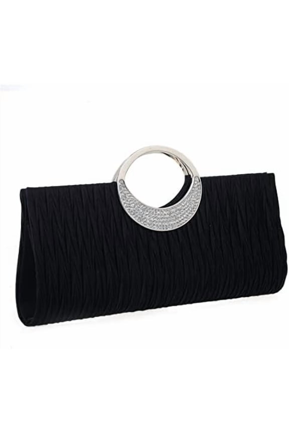 Women Elegant Clutch Purse Rhinestones Pleated Wedding Clutch Handbag Formal Evening Bag Party