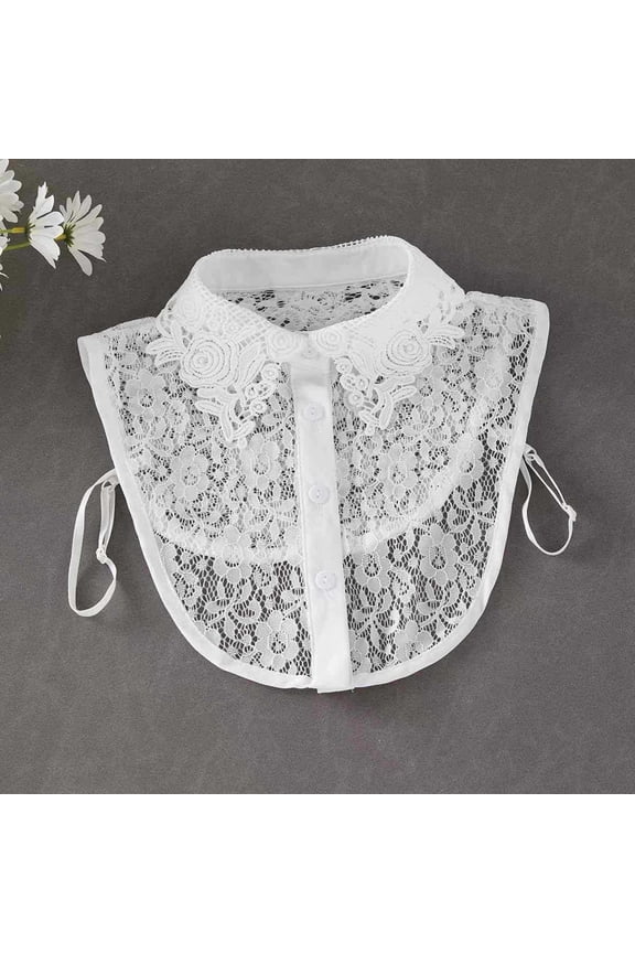 Women Elegant Detachable Lace Floral Collar Blouse Shirt Decoration, White