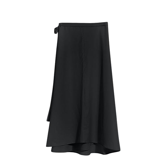 Women Elegant Dressy Causal Skirts High Waist A-Line Ruffle Long Skirts Solid Bandages One Piece Wrap Skirt Black One Size
