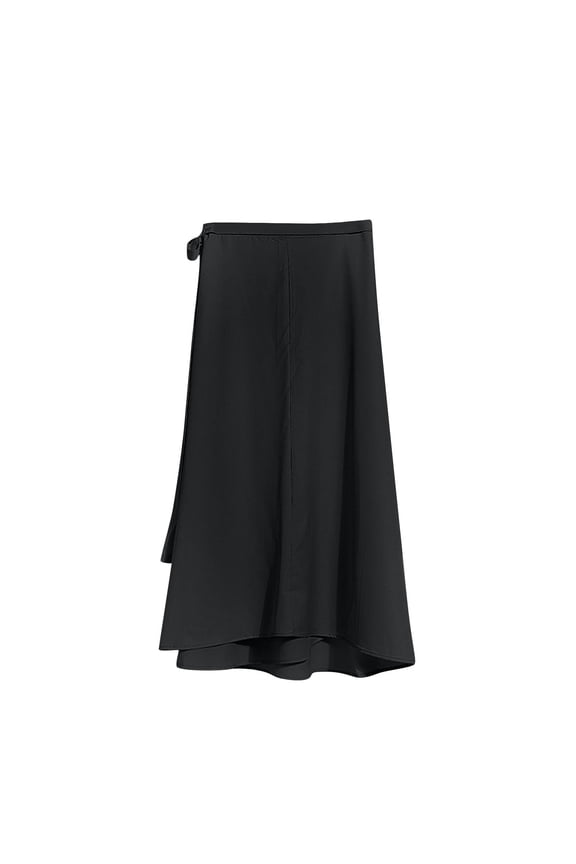 Women Elegant Dressy Causal Skirts High Waist A-Line Ruffle Long Skirts Solid Bandages One Piece Wrap Skirt Black One Size