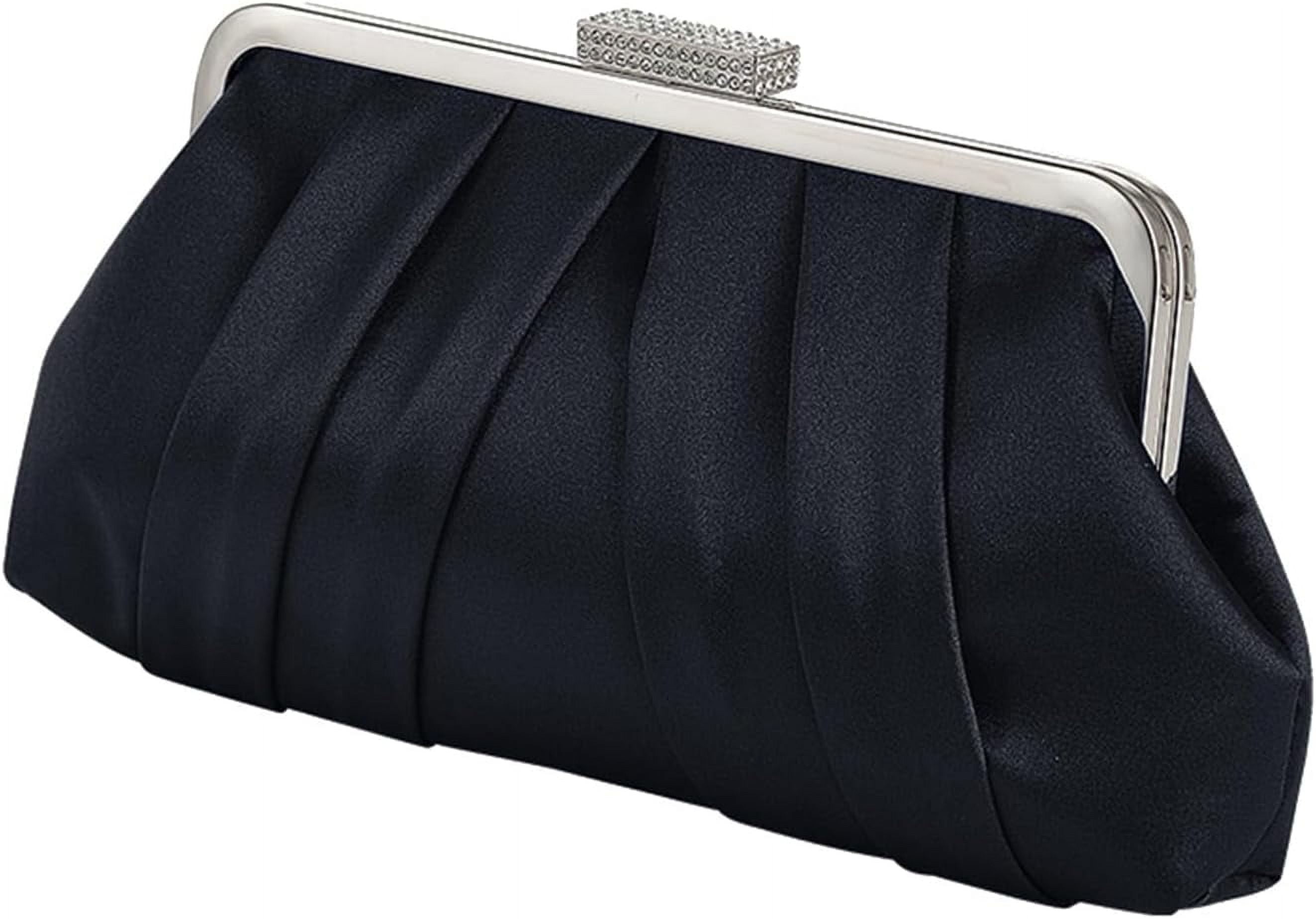 Women Elegant Evening Clutch Bag Small Formal Handbag Pleated Satin Shoulder Bag Simple Classic Purse