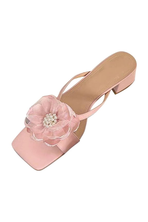 Women Elegant Fake Flower Pearl Sandal Decoration Floral Shoe Comfortable Sandals for Women Ladies slippers summer cool soles comfortable Square Toes slippers soft soles outdoor breathable