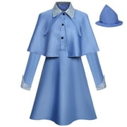 CTREELA Women Elegant Halloween Costume Set Medieval Cosplay Party Dress Long Sleeve Midi Dresses with Hat and Cape