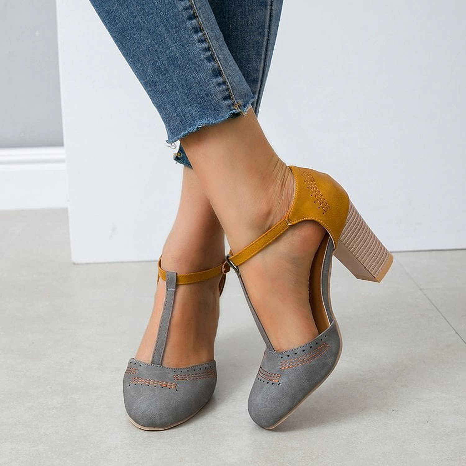 Women Faux Velvet Ankle Strap High Heels Mary Jane Platform Chunky Heel  Pumps | eBay
