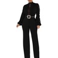 thumbnail image 1 of Women Elegant Jumpsuit Formal Sex-Y High Necked Long Sleeved Casual Straight Pantsbusiness Party Jumpsuit Black L, 1 of 9