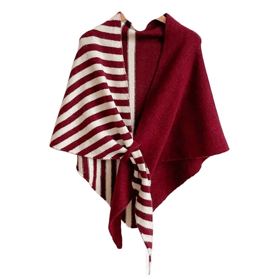 Women Elegant Knit Triangle Shawls Wraps Trendy Color Tie Up Knotted Pashmina Scarf Sweater Fall Winter Red Free