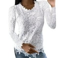 thumbnail image 1 of Women Elegant Lace Blouse Solid Color Long Sleeve Crewneck Pullover Casual Boho Floral Crochet T Shirt, 1 of 4