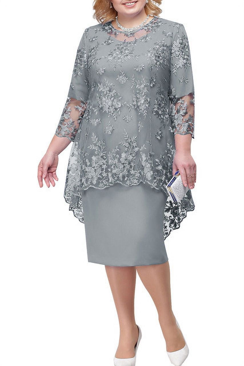 Women Elegant Lace Embroidered TwoPiece Evening Dress Plus Size