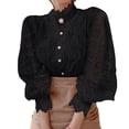 thumbnail image 1 of Women Elegant Lace Trim Shirts Casual Victorian Blouse Long Sleeve Button Down Tops Black L, 1 of 8