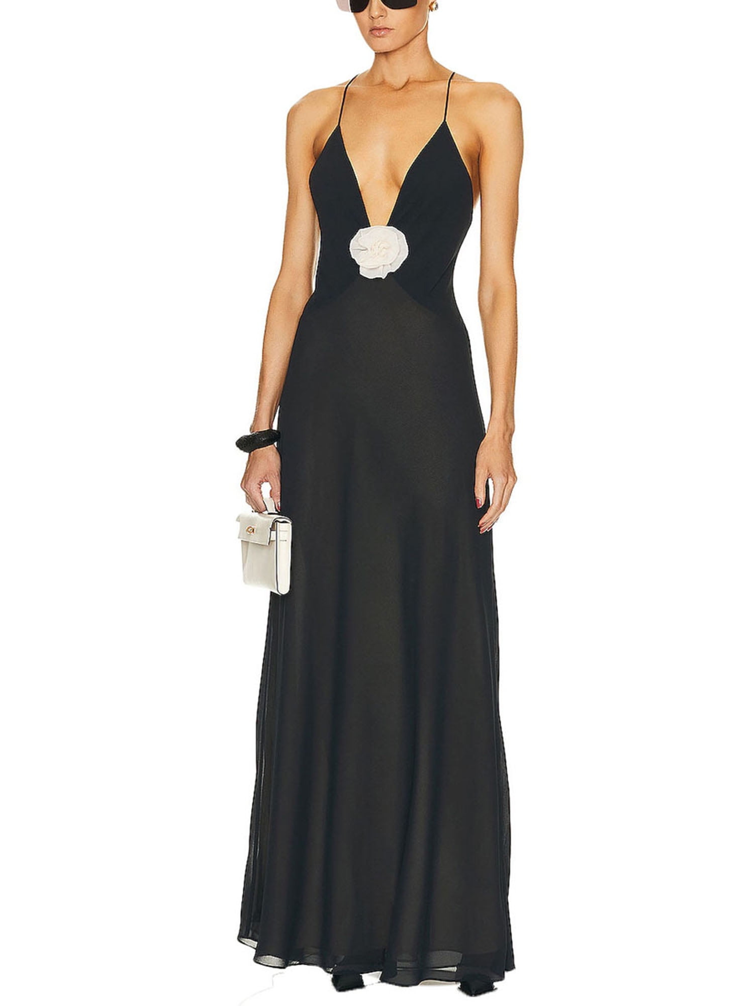 Women Elegant Long Evening Dress Y2k Flowy Decor Spaghetti Strap Low Cut  Maxi Dress Sexy Backless Bodycon Dresses Party Clubwear - Walmart.com