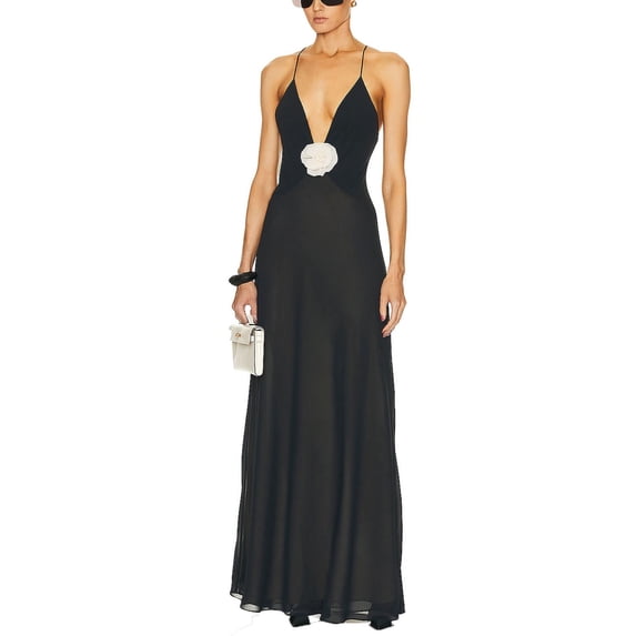 Women Elegant Long Evening Dress Y2k Flowy Decor Spaghetti Strap Low Cut Maxi Dress Sexy Backless Bodycon Dresses Party Clubwear