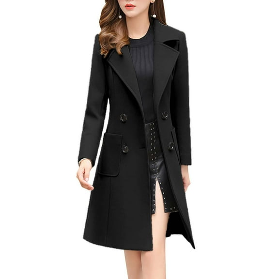 Women Elegant Notched Collar Double Wool Blend Over Coat Womens Coat with Buttons plus Size Wool Coats for Women 3x plus Size Winter Coats for Women 2x Womens Jacket 4x 2 Way Jacket Winter Trench Coat