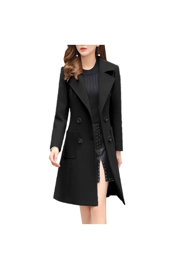 Women Elegant Notched Collar Double Wool Blend Over Coat plus Size down Winter Coats for Women Women Jackets Fashion plus Size Snow Jacket Long plus Size Hoodie for Women Womens Heavy Wool Winter Coat