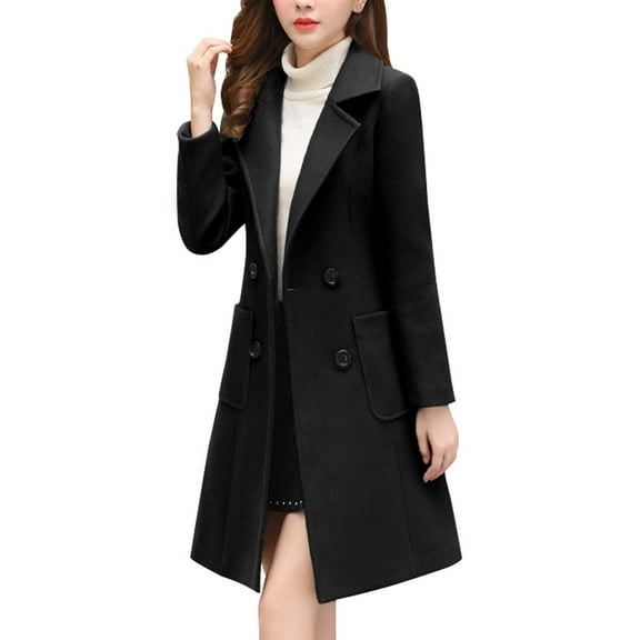Women Elegant Notched Collar Double Wool Blend Over Coat winter coats for women