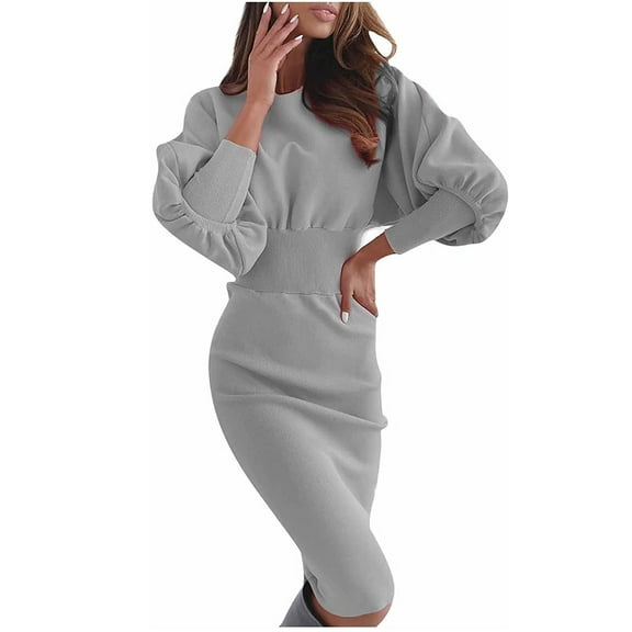 Women Elegant Office Long Sleeve Knitted Bodycon Dresses Pullover Party Midi Dress Autumn Winter Trendy Clothing