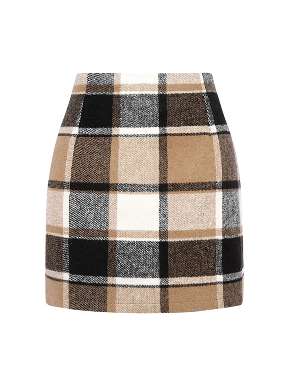 Women Elegant Plaid Printed High Waist Pencil Midi Skirt Vacation Holiday Female Dailywear