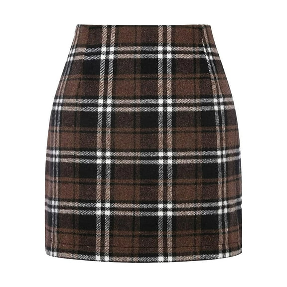 Women Elegant Plaid Printed High Waist Pencil Midi Skirt Vacation Holiday Female Dailywear