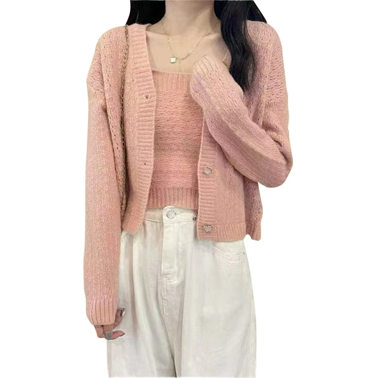 Women Elegant Preppy Style Long Sleeve Knit Button Down