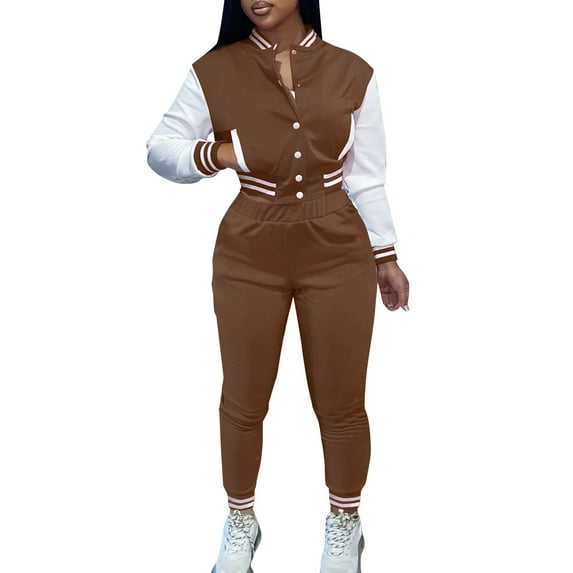 Women Elegant Pullovers Pants Suit Women Autumn Baseball Suit Two Piece Set Solid Coat Long Pants Fashion Tracksuits Outfits