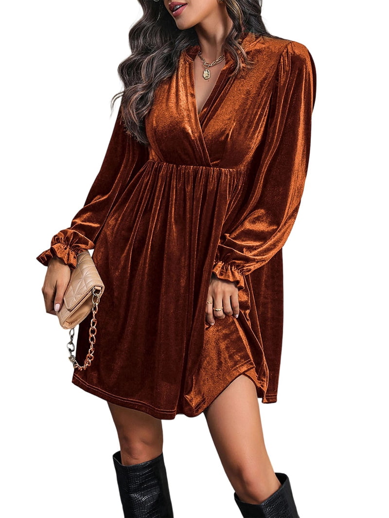 orange velvet dress long sleeve KissProm