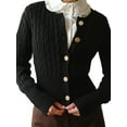 thumbnail image 1 of Women Elegant Round Neck Long Sleeve Button Down Cropped Knitted Cardigan Fall Slim Fit Sweaters Tops Black S, 1 of 10