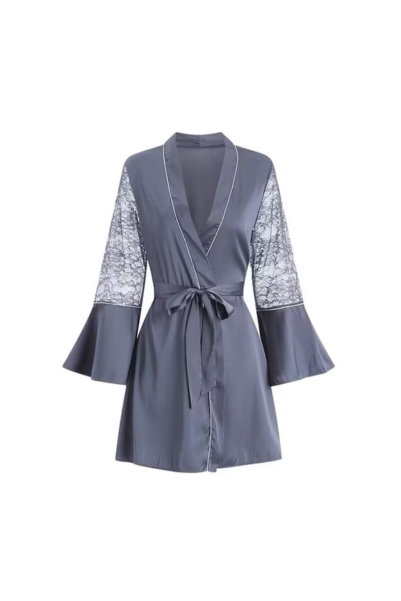 Women Elegant Satin Nightgown Robe Deep V Neckline And Delicate Spaghetti Straps For Sleepwear Loungewear