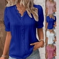 thumbnail image 1 of Women Elegant Short Sleeve Plus Size Puff Sleeve Hollow V Neck Tunic Blouse Evening Top, 1 of 6