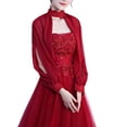 thumbnail image 1 of Women Elegant Side Split Long Sleeve Wedding Shawl Cape Halter Neck Chiffon Shrug Capelet Open Front Backless Floral Lace Bridal Jacket Bolero, 1 of 19