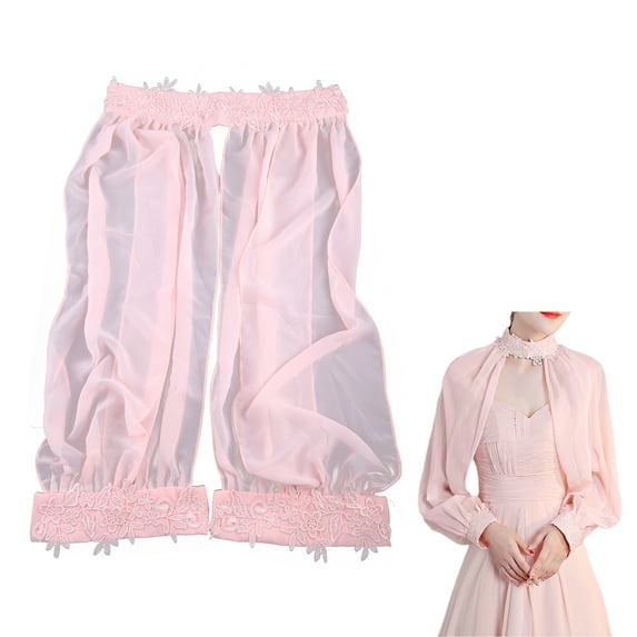 Women Elegant Side Split Long Sleeve Wedding Shawl Cape Halter Neck Chiffon Shrug Capelet Open Front Backless Floral Lace Bridal Jacket Bolero