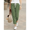 thumbnail image 1 of Women Elegant Simple Pants Fashion Drawstring Design Solid Color Cropped Pants Loose Causal Elastic Waist Office Lady Trousers, 1 of 2