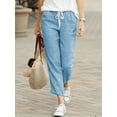 thumbnail image 1 of Women Elegant Simple Pants Fashion Drawstring Design Solid Color Cropped Pants Loose Causal Elastic Waist Office Lady Trousers, 1 of 2